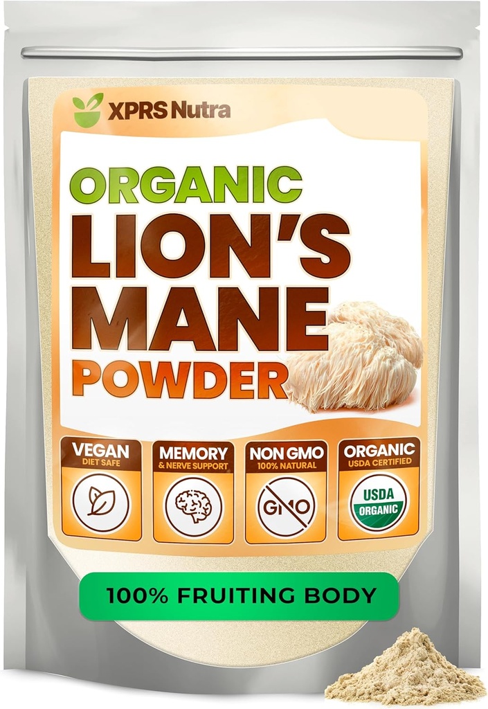 XPRS Nutra Organic Lion's Mane Mushroom Powder - Premium for Mental Clarity, Cognition and Imunity - Vegan Friendly (16 oz)