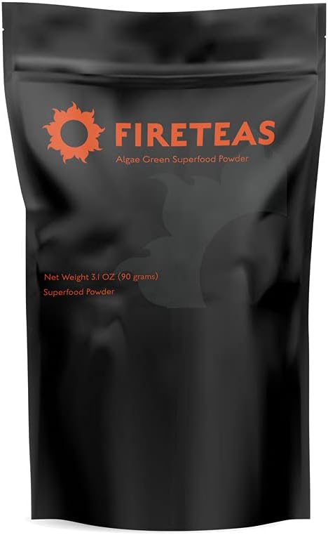 FIRE TEAS Greens Superfood Powder cu Seaweed & Chlorella (Celula Cracked) - Organic Turmeric, Kelp, Moringa, Stevia, Aloe Vera Extract, Ginger - Smoothies, Yogurt & Milkshakes -