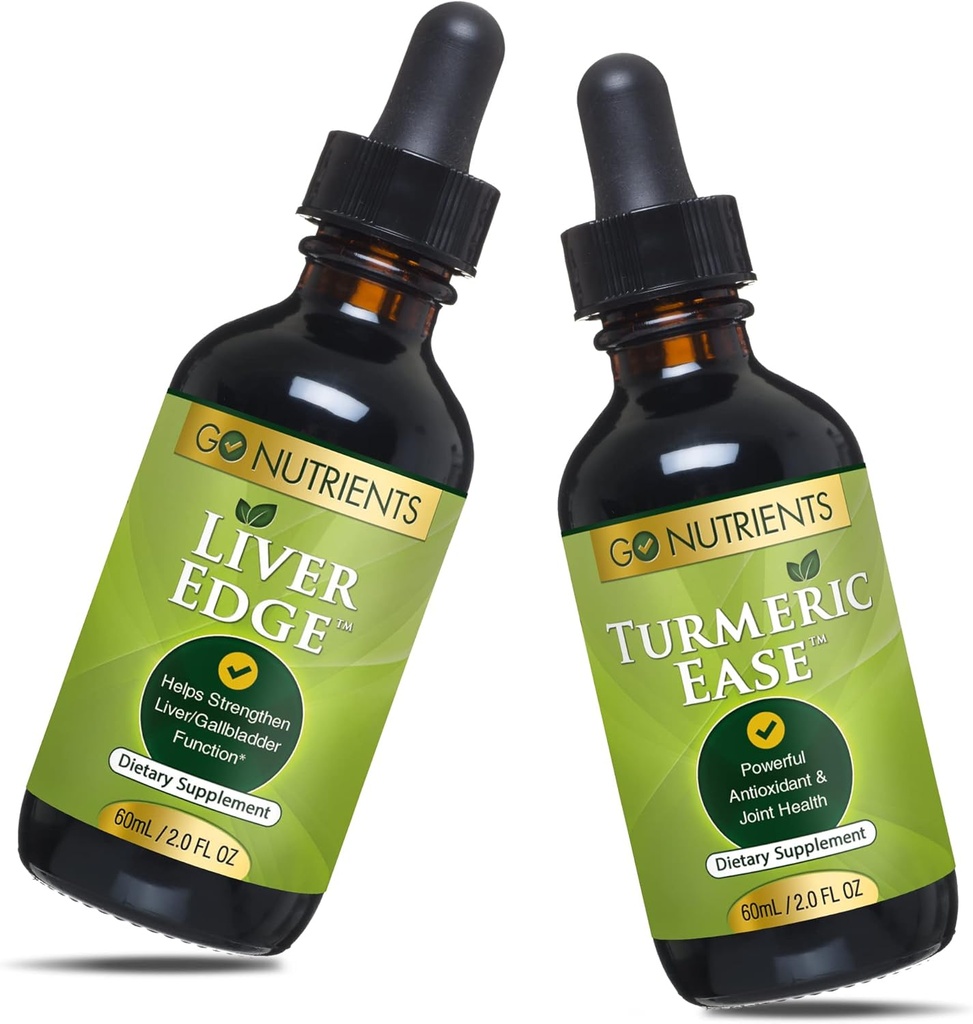Go Nutrients Ficat Edge & Turmeric Ease Healthy, & Ușor de a lua lichid Turmeric Extract de ficat Curățați și Advanced Ficat Suplimentul de lapte Mulgemi, Dandelion Root, Wormwood Leaf, Turmeric Root