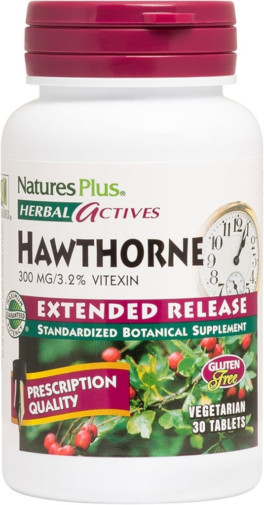 Naturas Plus Herbal Active Hawthorne - 300mg, 3,2% Vitexin, 30 Vegan Tablets - 30 Servings