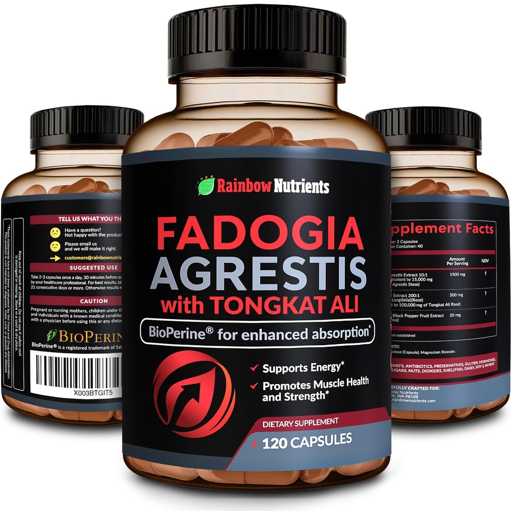 115,000 mg Fadogia Agrestis cu Tongkat Ali + BioPerine® [Max Absorbtion] - Sustine rezistenta, forta, focus, sanatatea si recuperarea musculara, Drive & Performance - Non-GMO & Made in USA - 120 V Capsule