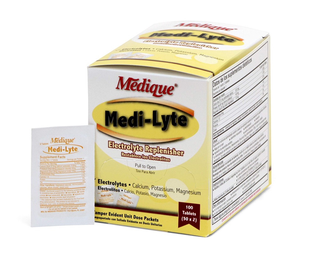 Medique 03033 Medi- Lyte Electrolit Tablets w/ Clorura de potasiu pentru crampe, 100- Tablete