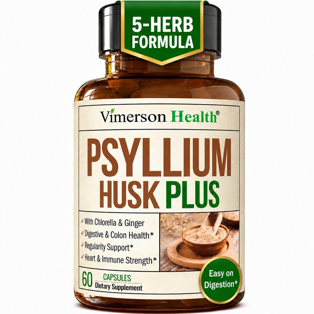 Fibră Supliment cu 1080mg Psyllium Husk pulbere, Elm alunecos pentru femei şi bărbaţi, Ginger Root 