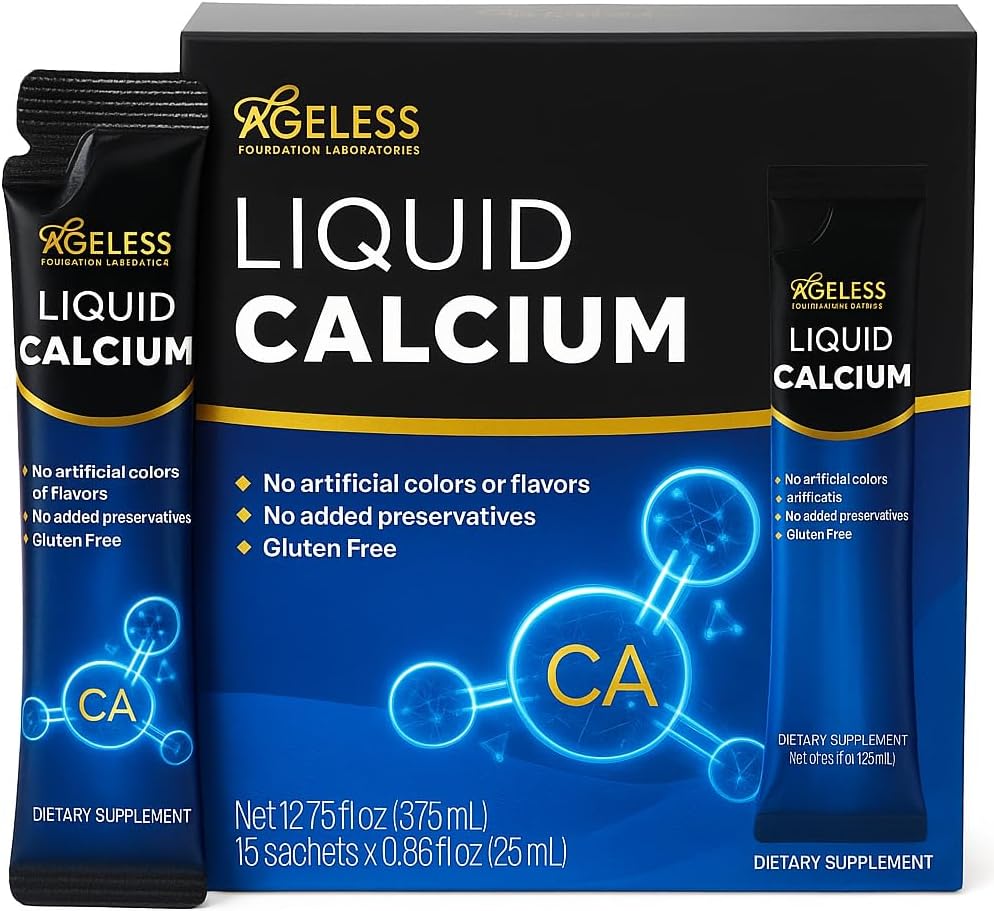 Supliment de calciu lichid fără vârstă pentru femei și bărbați cu extract de Bass de mare și vitamina D8 - suplimente de rezistență osoasă de înaltă absorbție, aroma naturală, gluten-free - 25 ml (15 Conte)