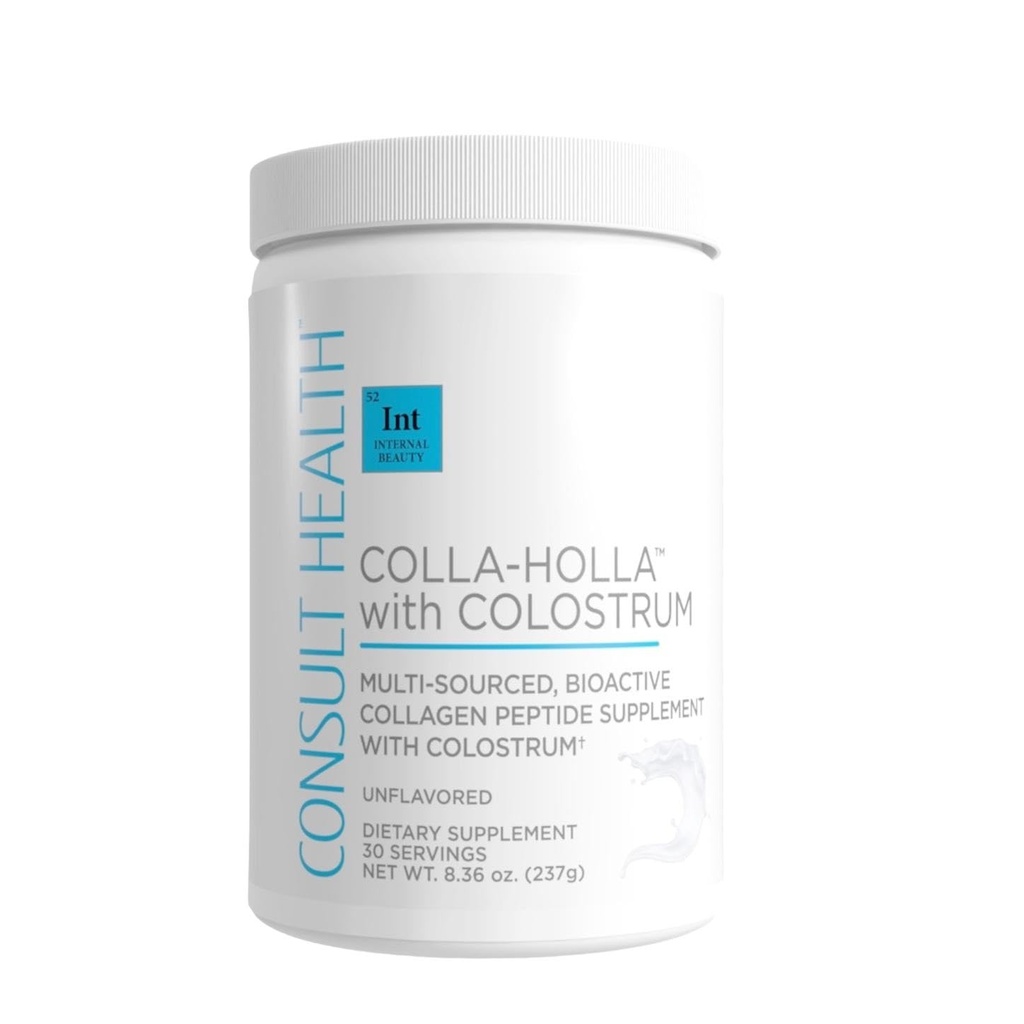 Consulta sanatate Colla Holla- Multi-Sursa Colagen Verisol Proteine Pulbere cu Colostru pentru Elasticitatea pielii, Reducerea ridurilor, Sanatos par & Suport comun. 8.36 oz