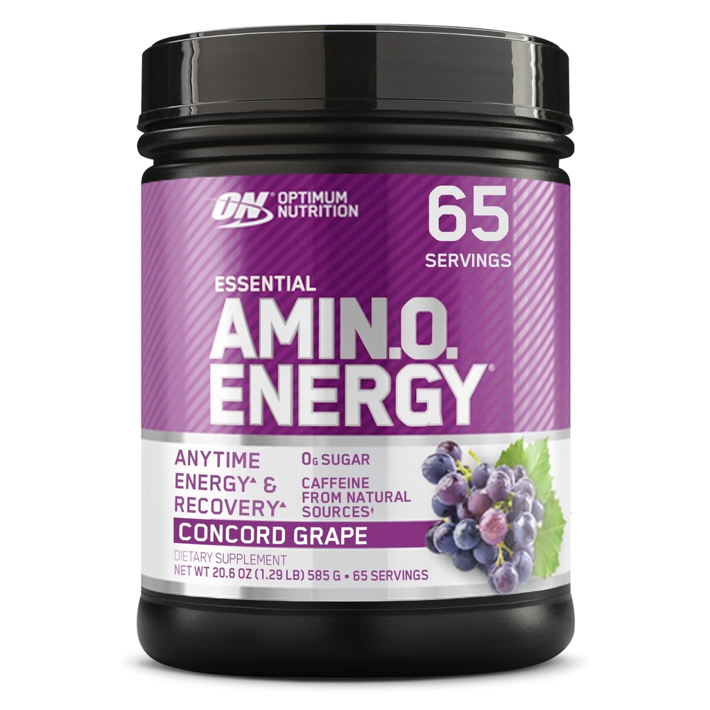 Optimum Nutrition Amino Energy - Pre Workout cu ceai verde, BCAA, Aminoacids, Keto Friendly, Green Coffee Extract, Energetic Powder - Concord Grape, 65 Serviri (Packaging May Vary)
