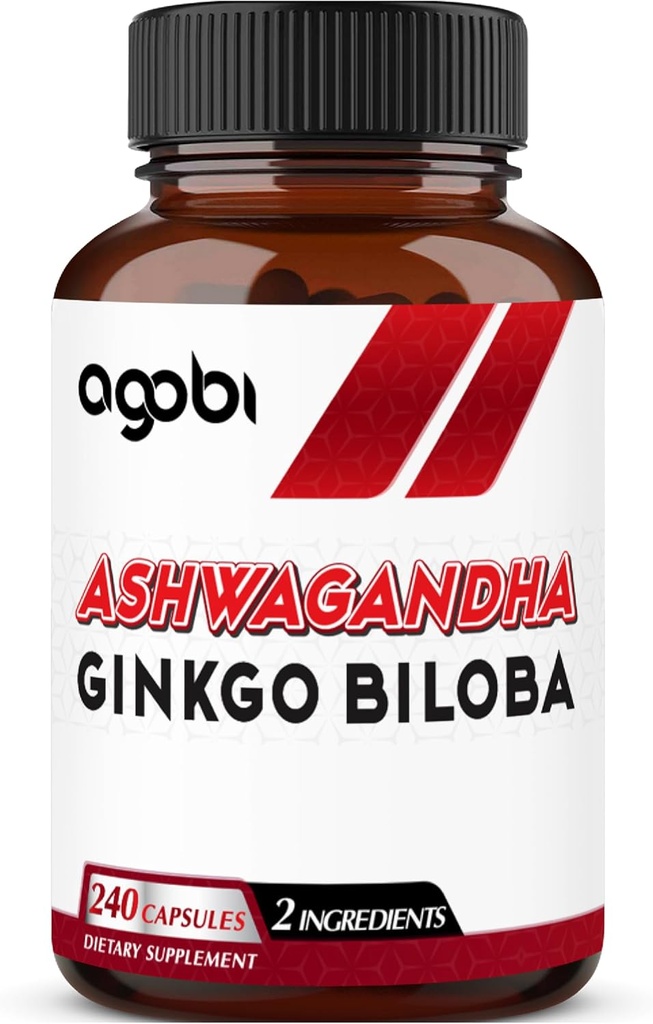 agobi 1600mg Ashwagandha cu Ginkgo Biloba Supliment - Super Extract Formula pentru sistemul imunitar, Producţia de energie, Memory Health & Focus - 240 Veggie Capsule