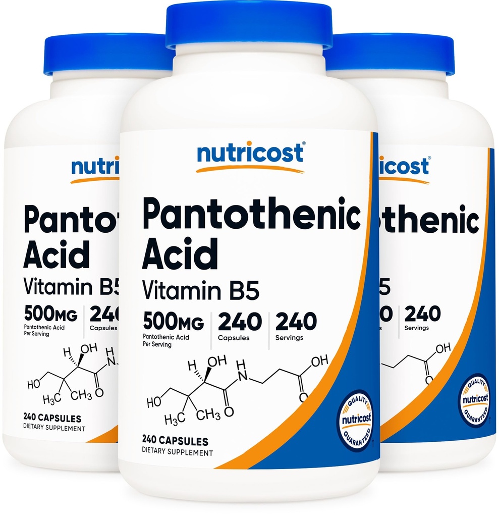 Nutricost Acid pantonic (Vitamina B5) 500 mg, 240 capsule (3 flacoane)