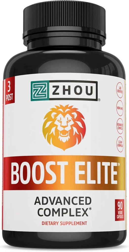 Zhou Boost Elite - Suplimentul energetic, Natural Pastile musculare pentru bărbații cu Tribulus, Schinduf, Ginseng și Maca - 90 Capsule Veggie