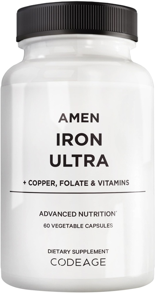 Amen Fier Ultra Supliment + Cupru, Folat, vitamina C și B12-2-Month Supply - Ferosulfate Vitamina de Fier - 65mg Per Servire - Acid folic - non-GMO pastile - 60 capsule