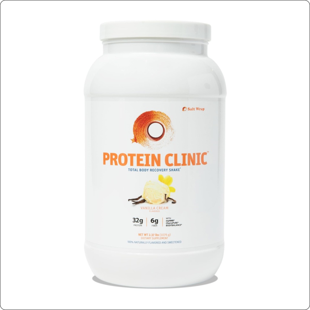 SaltWrap Proteine Clinic - Total Body Recuperare Shake cu Colagen Peptides, HMB, Tart Cherry Extract, Pea Proteine pulbere Izolat, Prebiotic Fibră pentru articulații Natural Muscle Builder & Recuperare - Vanilie