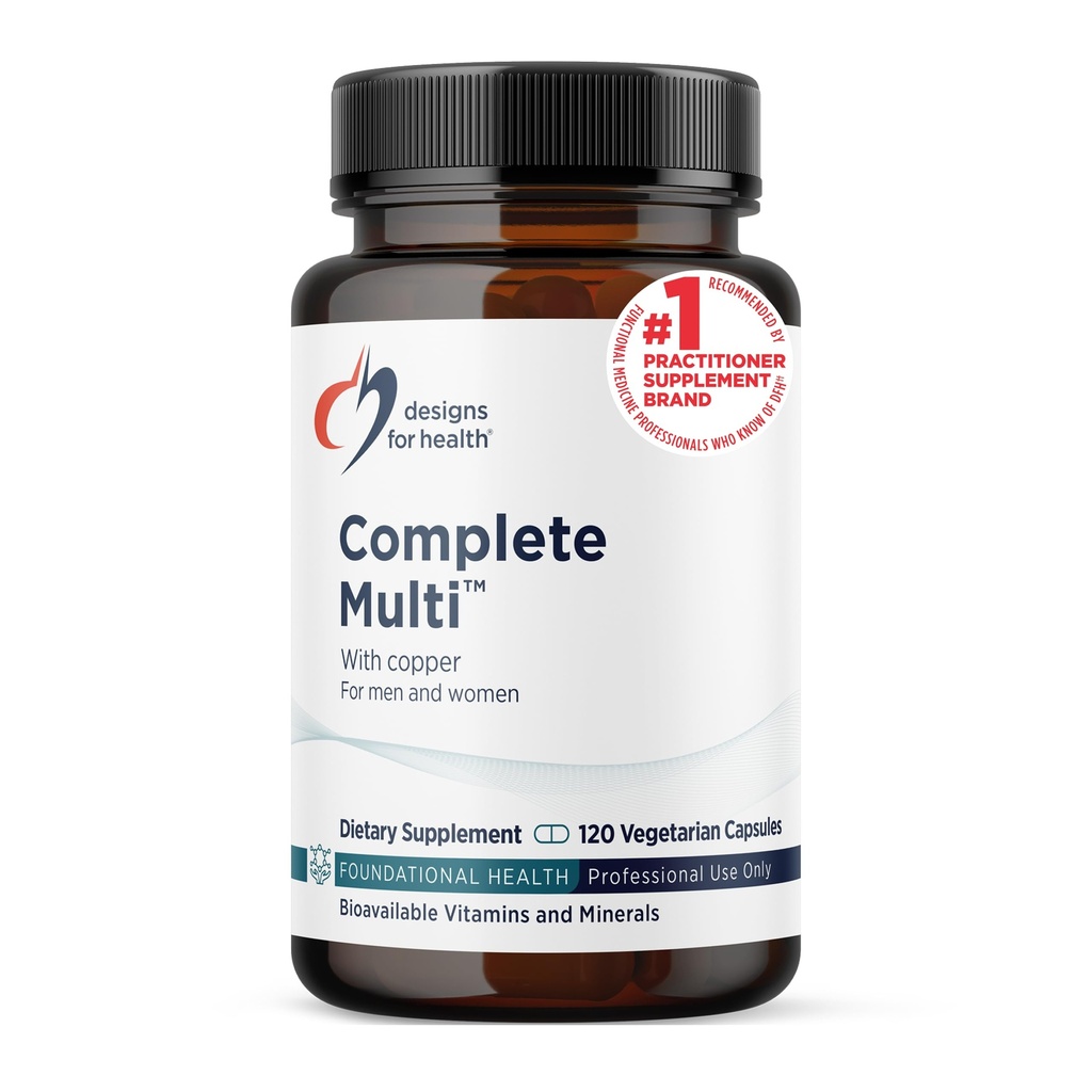 Design-uri pentru sănătate DFH Complete Multi cu cupru - Cuprinzător Multi Vitamina + Suplimentul mineral cu Folat, 1000 UI Vitamina D, Suport Imun - Multivitamine cu nr. de fier (120 capsule)
