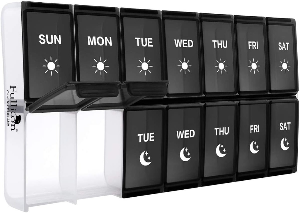 XL Weekly Pill Organizator de 2 ori pe zi, Fullicon Extra large pastile de zi cu zi cazuri supradimensionate AM PM Pilula cutie de două ori pe zi pentru vitamina / ulei de pește / pastile / suplimente