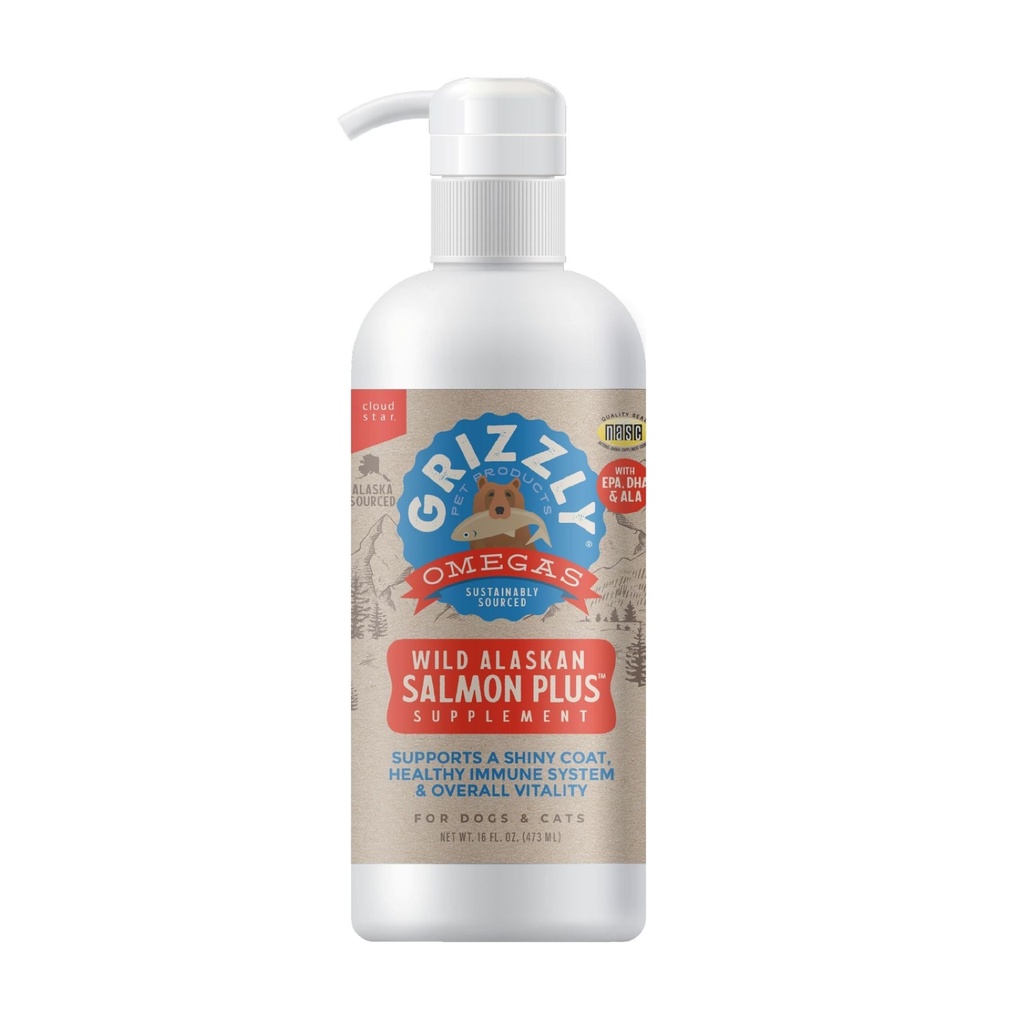 Grizzly Pet Produse Somon Plus Omega 3-6-9 Supliment alimentar pentru câini și pisici, 16 Ounce
