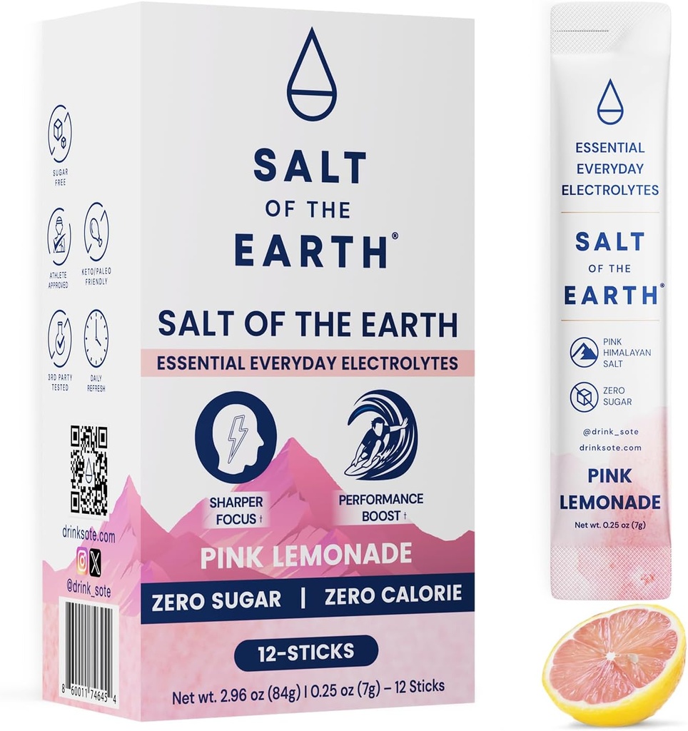 Sare de pământ Premium Zero-Sugar Electrolit - Made with Pink Himalayan Salt - Pachete cu pulbere de hidratare 