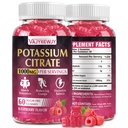 Potasiu Citrate Gummies, supliment de potasiu ridicat (1000 mg), Suporturi Crampe picior & sanatate musculara, Potrivit pentru adulți și copii, Vegan, non-GMO, 60-conte
