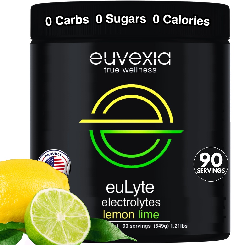 Dr Ekberg euLyte Hidratare Instant Electroliti Pulbere Zero Carb Zahar Calorie Lămâie Lămâie Drink Mix • 80+ Minerale Magneziu Calciu Calciu Trace Minerale • Postare Keto Stevia • 90 Serviri