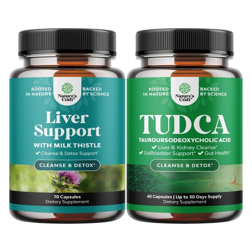Bundle de ficat Cleanse Detox & Reparații Formula și Advanced TUDCA supliment de suport pentru ficat - cu lapte Thistle Dandelion Root Turmeric și extract de Anghinare - Extra Putere TUDCA 500mg Sare Bile