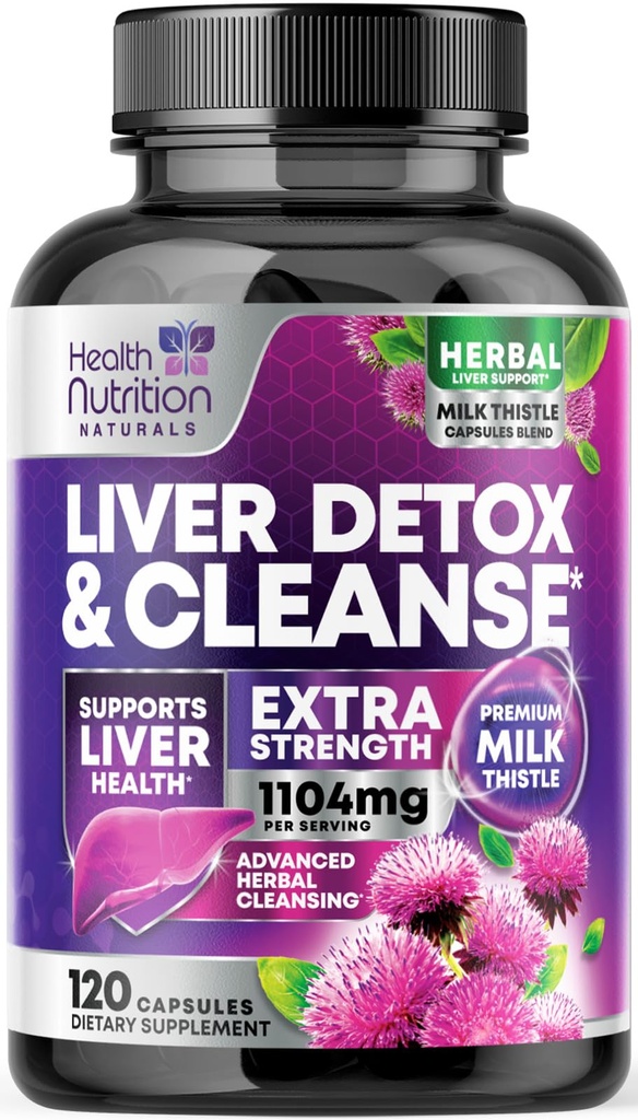 Liver Cleanse Detoxifiere & Reparație Formula - Advanced Ficat Supplement with Silymarin Milk Thistle, Dandelion Root, Artichoke Extract, Turmeric, Choline, & Beetroot - 120 Veggie capsule