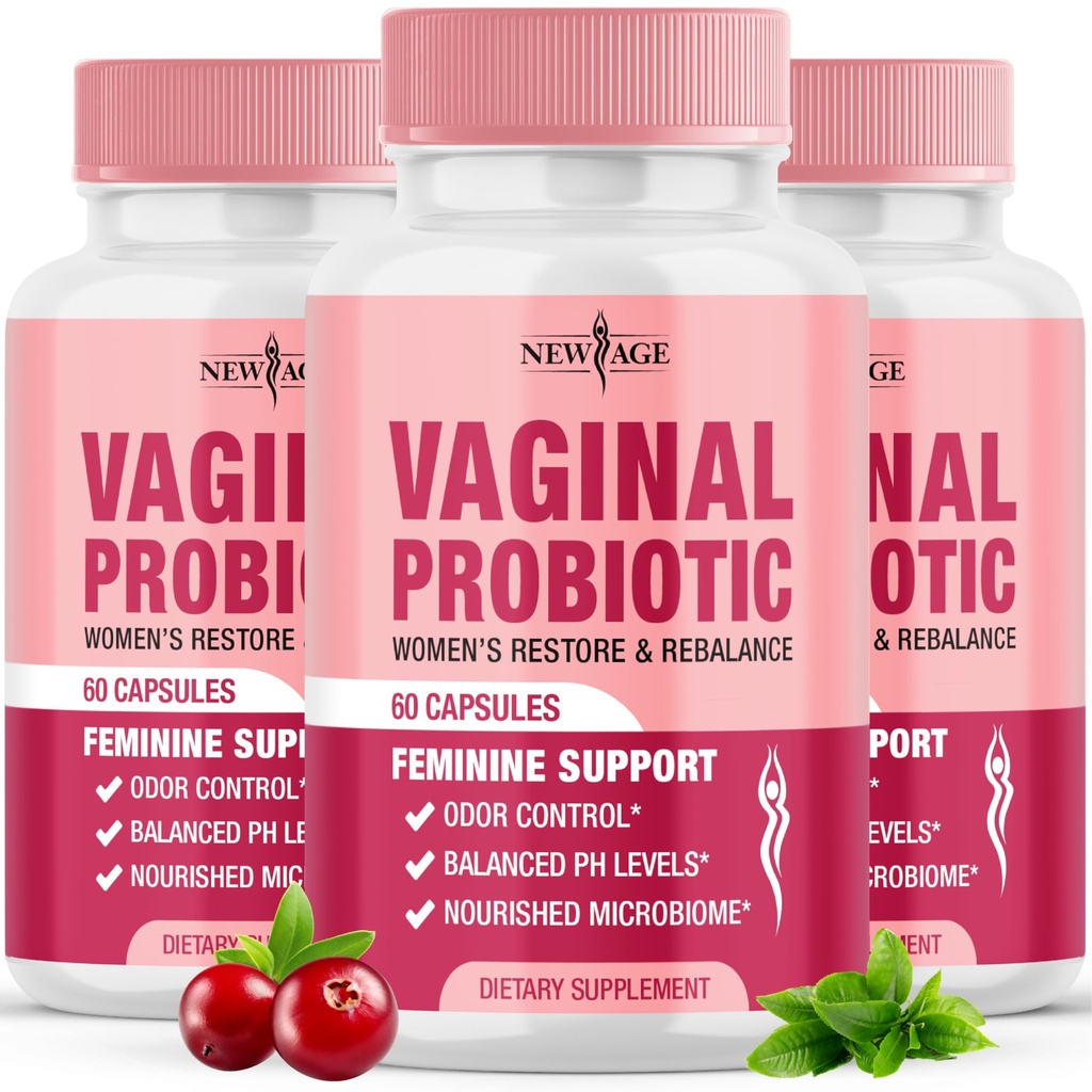 NOU AGE Probiotice vaginale pentru femei cu prebiotice, extract de afine, și un Lactobacillus Probiotic Blend, Sprijină echilibrul pH-ului sănătos, Odor Control, Flora vaginale - 180 capsule