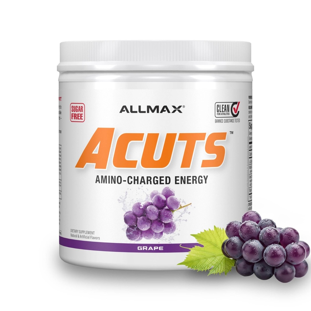 ALLMAX Nutritie AMINOCUTS (ACUTS), Amino-Charged Energy Drink cu Taurină, L-Carnitina, Green Bean Extract, Struguri, 30 Serviri