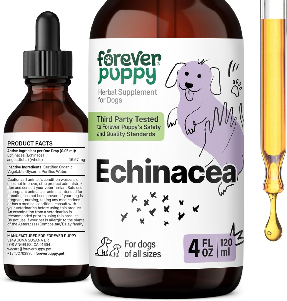 Catelus Echinacea picături pentru câini - Imunity Support & Respiratory Health w/Echinacea Herb extract - Liquid Immune Supplement Supplement pentru câini de toate Rasele & Dimensiuni - 4 oz