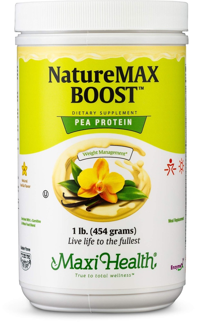 NatureMax BoostTM Pea Proteine pulbere - Dieta Supliment de schimb de masă - 20g Proteine per servire - Aroma naturala de vanilie - Vitamina Kosher - 1lb