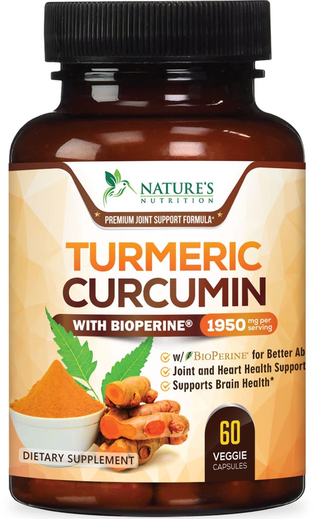 CurcuminÄ Turmeric Supliment 1950mg - 95% Curcuminoide cu Turmeric organic & BioPerine Black Pepper extract pentru cea mai buna absorbtie, Nature's Vegan comun de sprijin, Non-GMO, îmbuteliat în SUA - 60 capsule