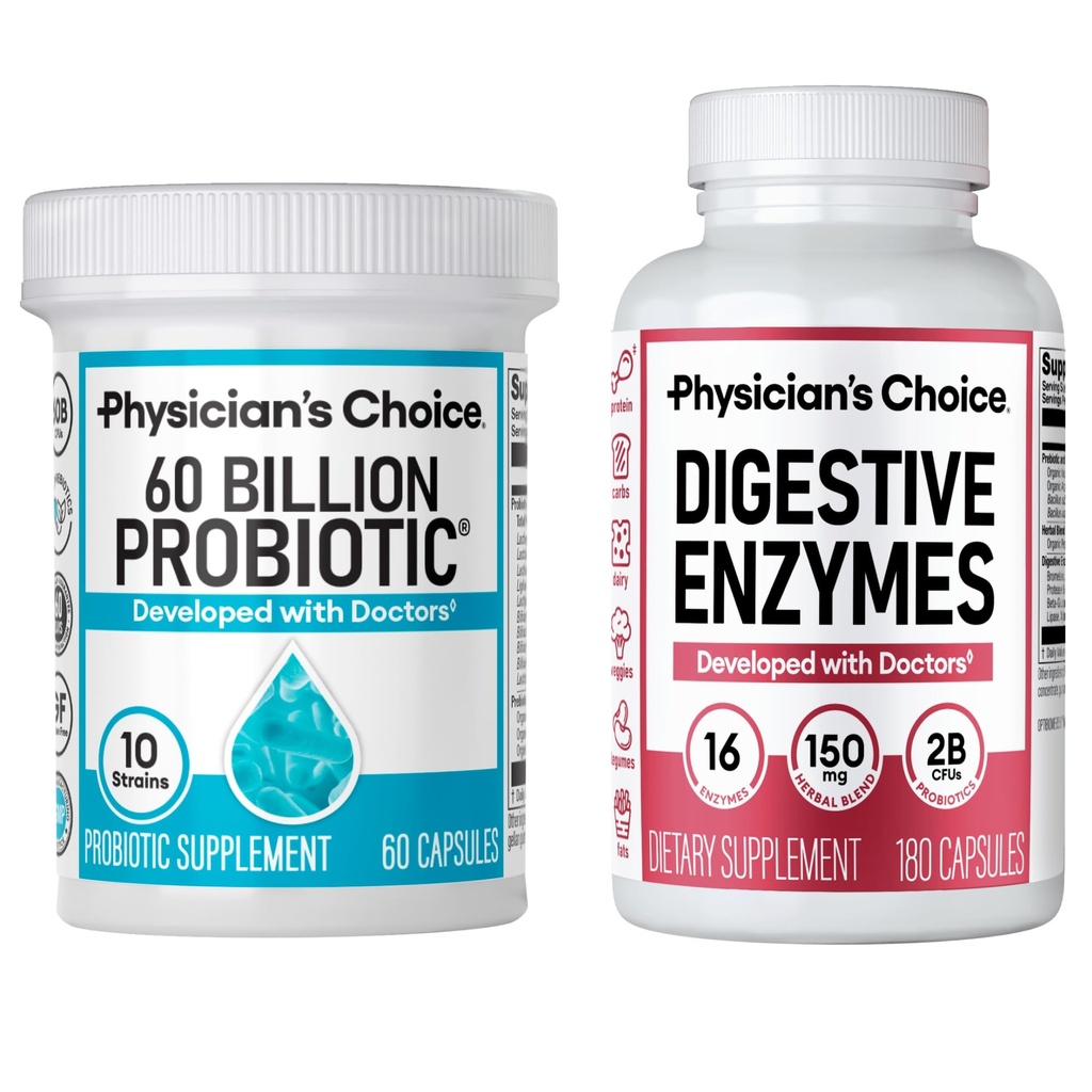 Alegerea medicului - Optimal Gut Health Bundle: 60 miliarde Probiotic 60ct + Digestive Enzime 180ct pentru Digestive Comfort și suport imunitar - Valoarea Bundle