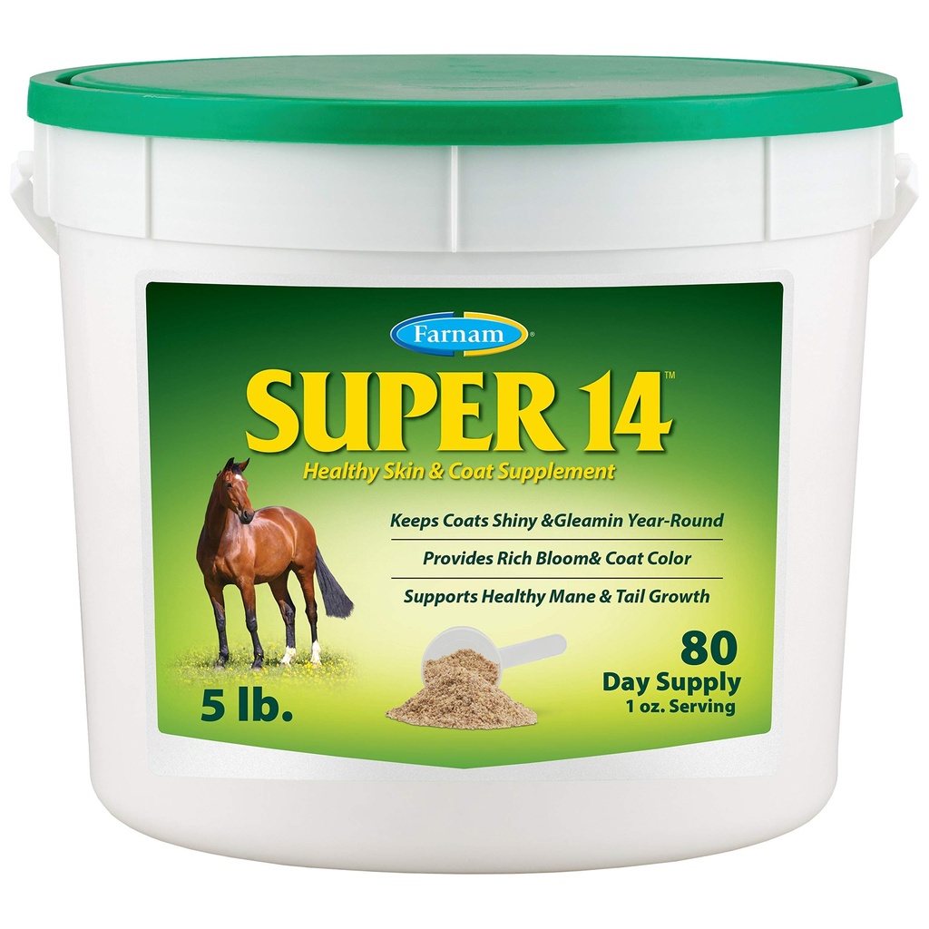 Farnam Super 14 Sanatos Skin & Coat Supliment pentru cai, Păstrează haine strălucitoare și strălucitor an-Round 5 Liră, 80 zile de aprovizionare
