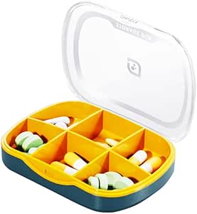 Weekly Pill Case Organizator, Small Travel Pill Box Planner 6 Tray, Cute Pocket Poşetă Daily Medicine Dispenser Reamintire pentru vitamina, Supliment, Ulei de peşte, Capsule, Tabletă, Meds Storage Sorter