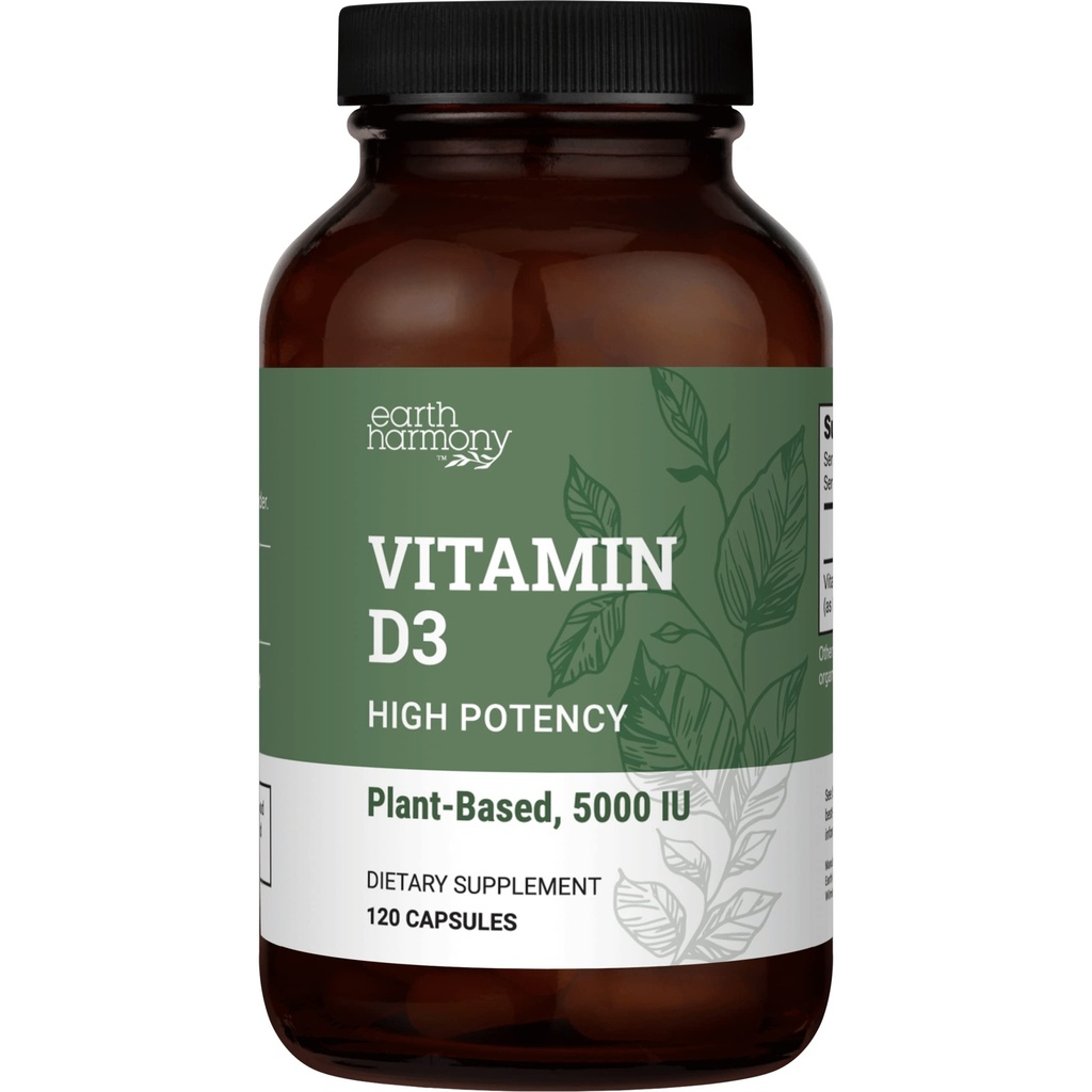 Vegan Vitamina D3 5000 ui Supliment - Pure, Suplimente de mare potenta pentru Immune Health & Strong Bones Support - Vitamina D 5000 ui - 120 Capsule, 4 luni de aprovizionare
