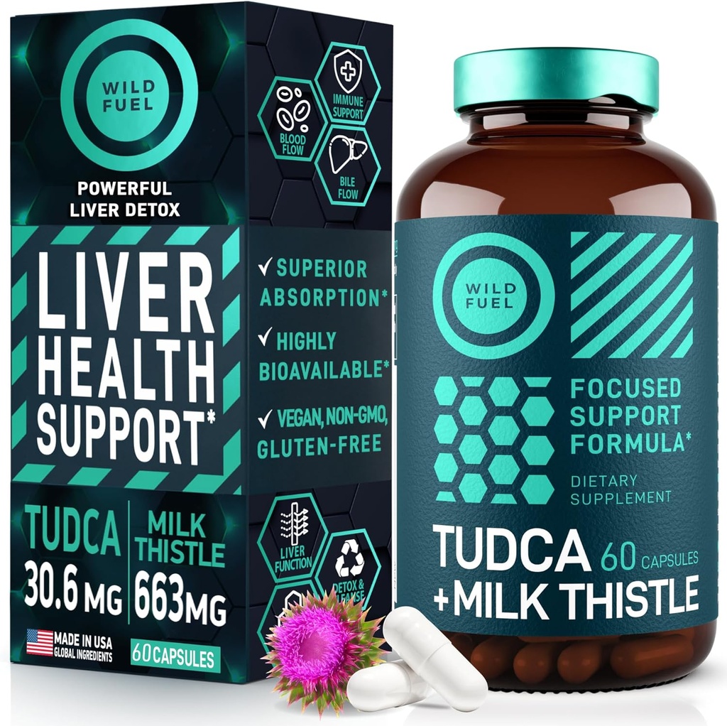 TUDCA si Milk Thistle Supliment - Sare Bile Supliment cu Silymarin Milk Thistle Extract de ficat Cleanse, Gallbladder, Rinichi, Sanatate Gut - Ursolic Acid Tudca Bile Sare Ficat Health - 60 Capsule