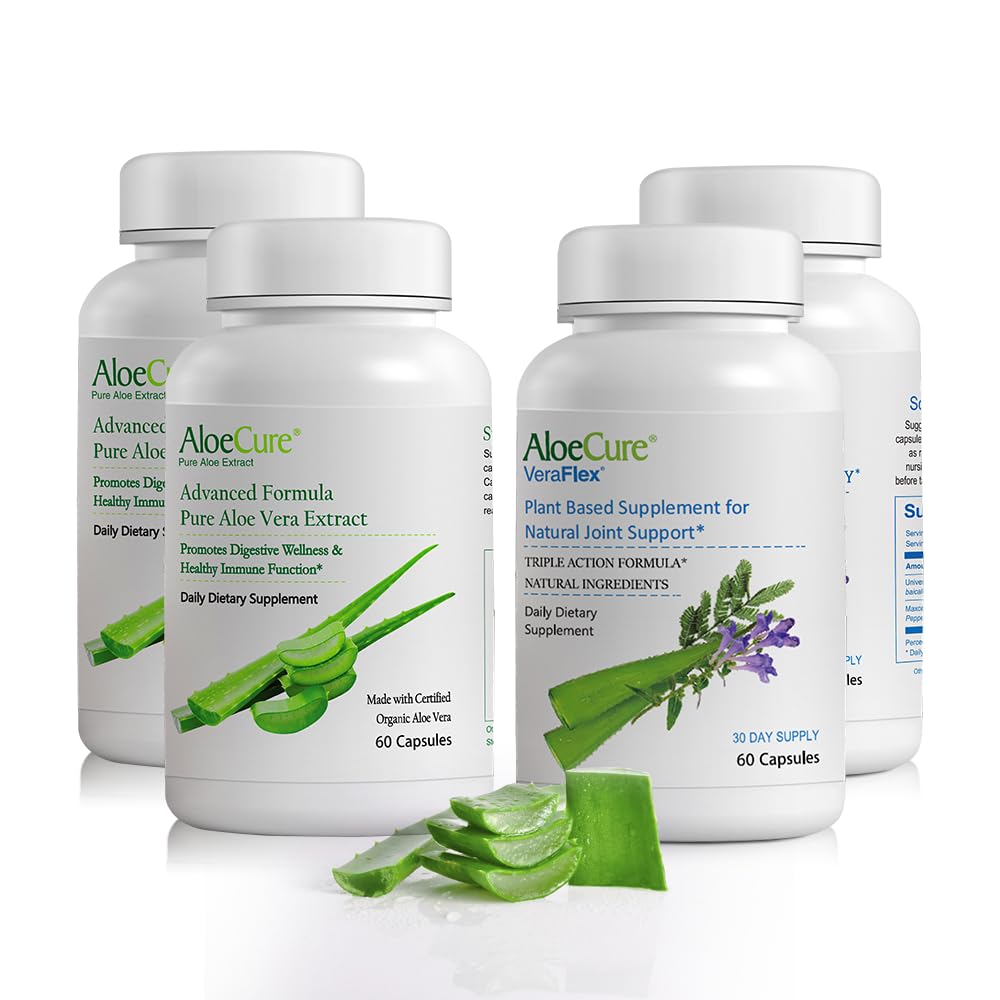 AloeCure Organic Aloe Vera Capsules Pack - 4 piese - 2 x VeraFlex, 2 x Aloe Vera Capsule