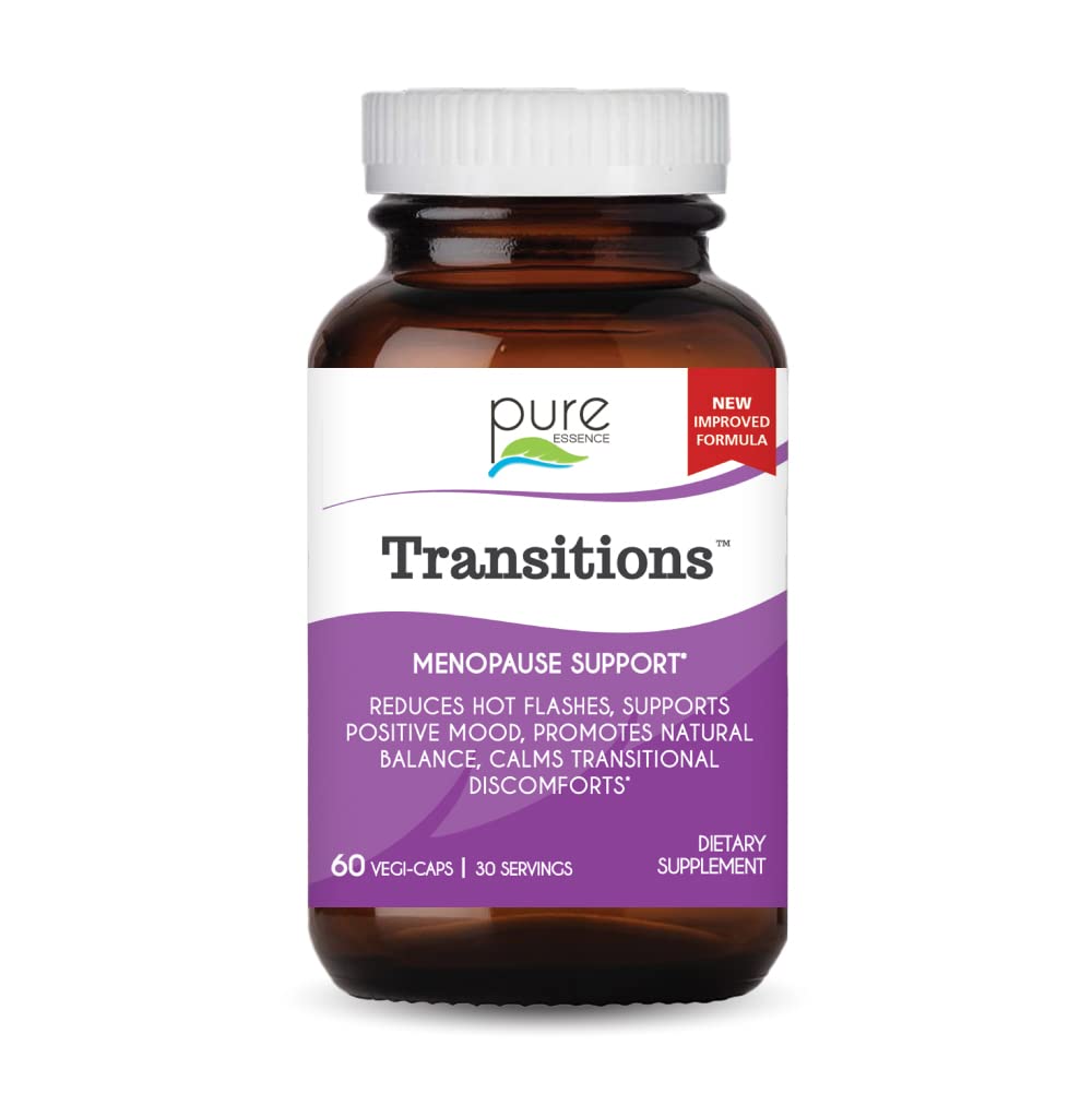 Pure Essence Labs Tranziții Vitamine pentru femei, Menopauza naturale Supliment de ajutor pentru a promova echilibrul hormonal, Reduce Flash-uri fierbinți, Swings și transpirații de noapte, 60 capsule