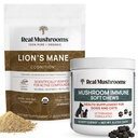 Ciuperci reale Lions Mane pulbere pentru oameni (60g) și ciuperci Immune Pet Chews (60ct) - Bundle pentru cunoaștere și imunitate - Ashwagandha, Astragalus & More - Vegan, Non-GMO, Gluten-Free, Grain-Free