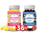 Lunakai Collagen și Gummies Elderberry Bundle - Suplimente anti-îmbătrânire pentru bărbați și femei - Suport imun pentru adulți și copii - Vegan, non-GMO, fără sirop de porumb, Gelatină gratuit, toate sambucus negru natural