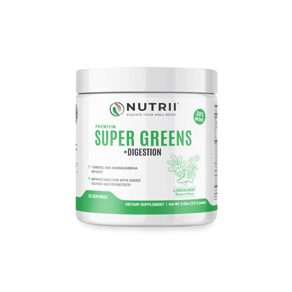 Imunitate verde organică Superfood Powder - Soothes Digestion, stimulează vitalitatea sănătoasă și energie. Formula de acțiune rapidă cu Probiotice, Enzime, Turmeric și Ashwagandha (30 Servings Lemon-Mint)