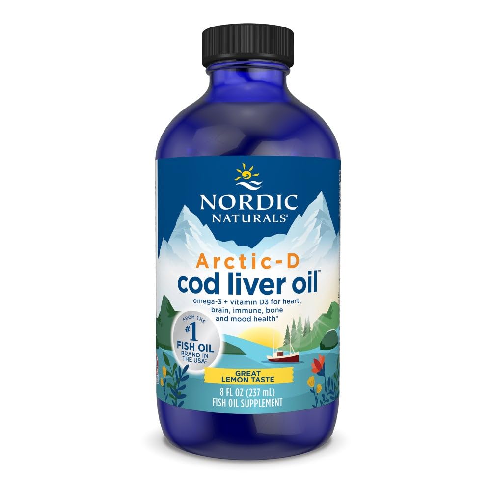 Nordic Naturals Arctic-D Cod Ulei de ficat, Lemon - 8 oz - 1060 mg Total Omega-3s + 1000 UI Vitamina D3 - EPA & DHA - Inimă, Brain, Os, Immune & Mood Support - Non-GMO - 48 Servings