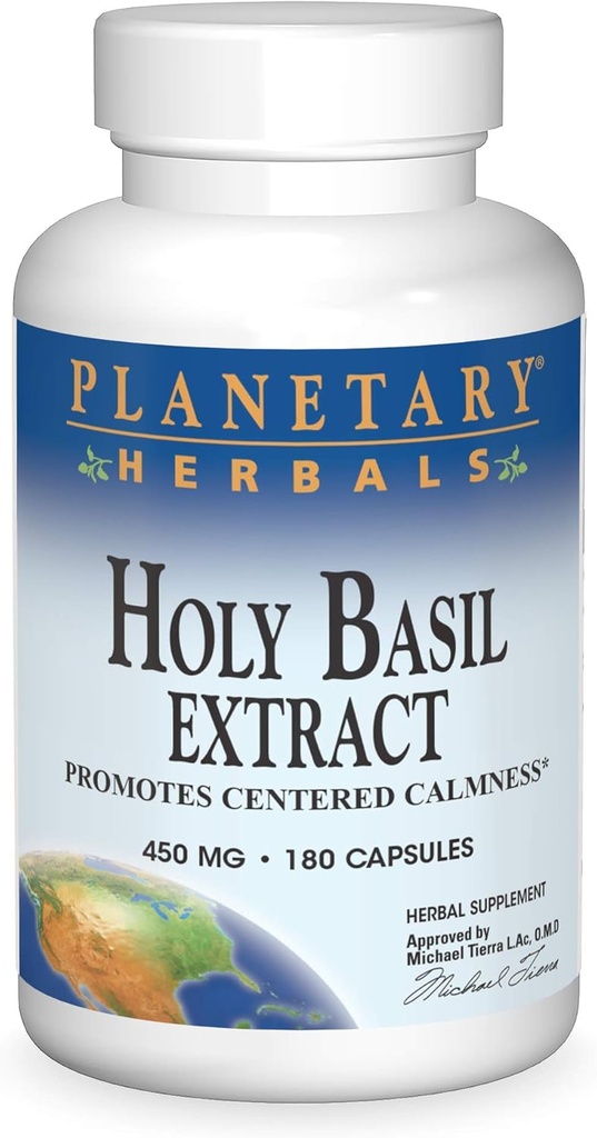 PLANETARY HERBALS Holy Basil Extract, Promotes Centered Calmness, 180 Count