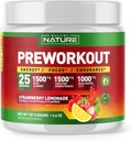 Construit de Nature Pre Workout pulbere cu Beta Alanine, Creatina Monohidrat, BCAA, L Citrulină, L Arginina și Cafeina - aroma de căpșuni Lemonade - 25 Serviri