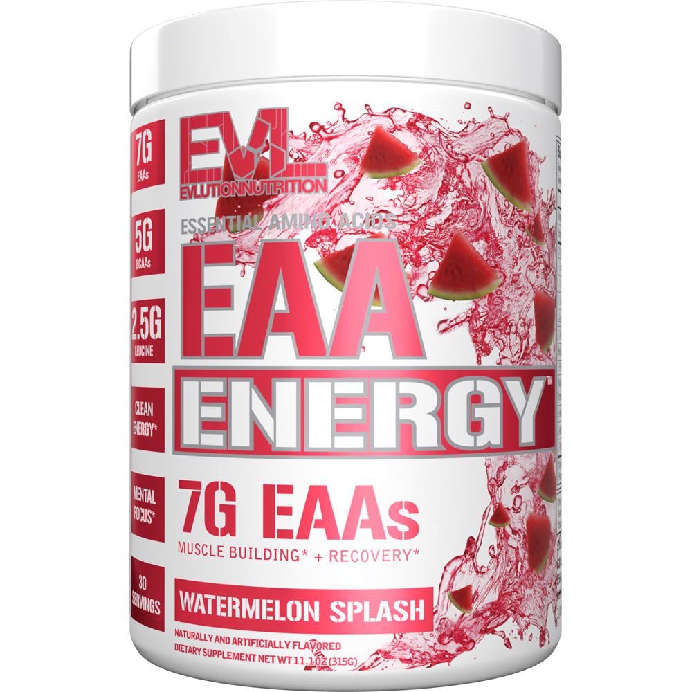EAAS Aminoacids Powder - Energizant EAA Essential Aminoacids Pre & Post Workout Powder for Muscle Building Energy and Recovery Support cu 7g per Serving Plus 5g BCAAs (Watermelon, 30 Servings)