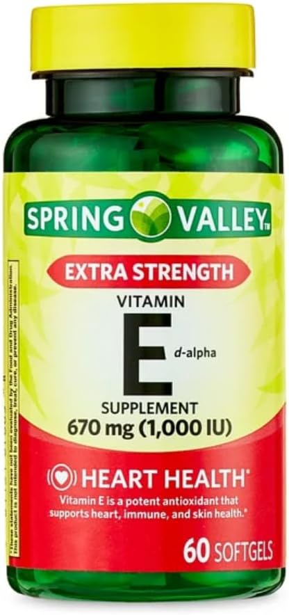 Generic Spring Valley Vitamina E Rezistenta suplimentara Vitamina E D-Alpha Spring Valley Softgels, 670 mg (1.000 UI), 60 Conte