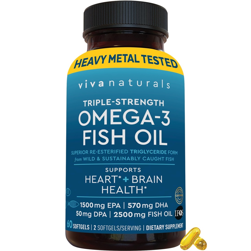 Viva Naturals Omega-3 Ulei de pește, Putere triplă, 2500 mg, 60 Softgels 