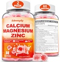 Calciu Magneziu Zinc Supliment Gummies cu vitamina D3 K2 & B Complex pentru femei Men 1000 mg Citrat de calciu cu gume de magneziu pentru oase, mușchi și suport imunitar, Zahăr gratuit, Vegan
