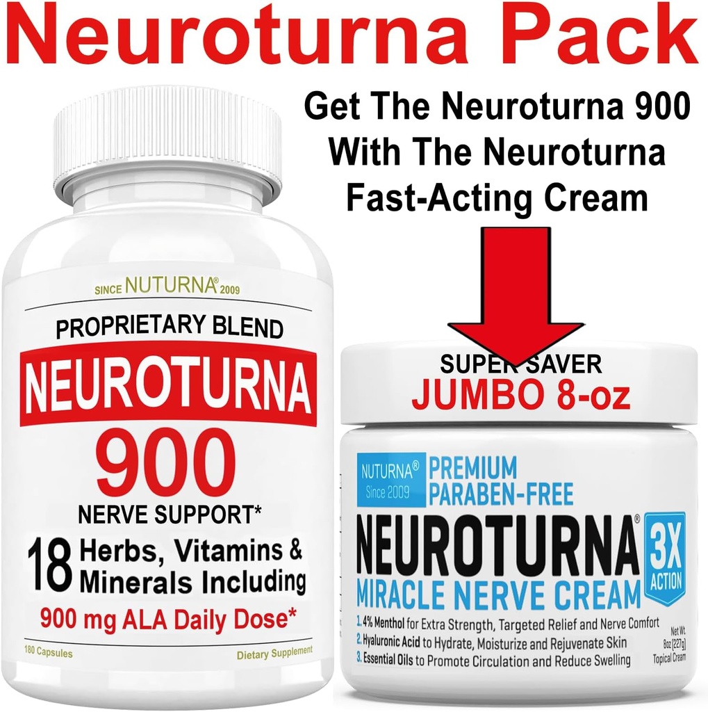 Nervi Cream 8 oz Plus Neuroturna Nervi Suport 900 mg ALA Suport