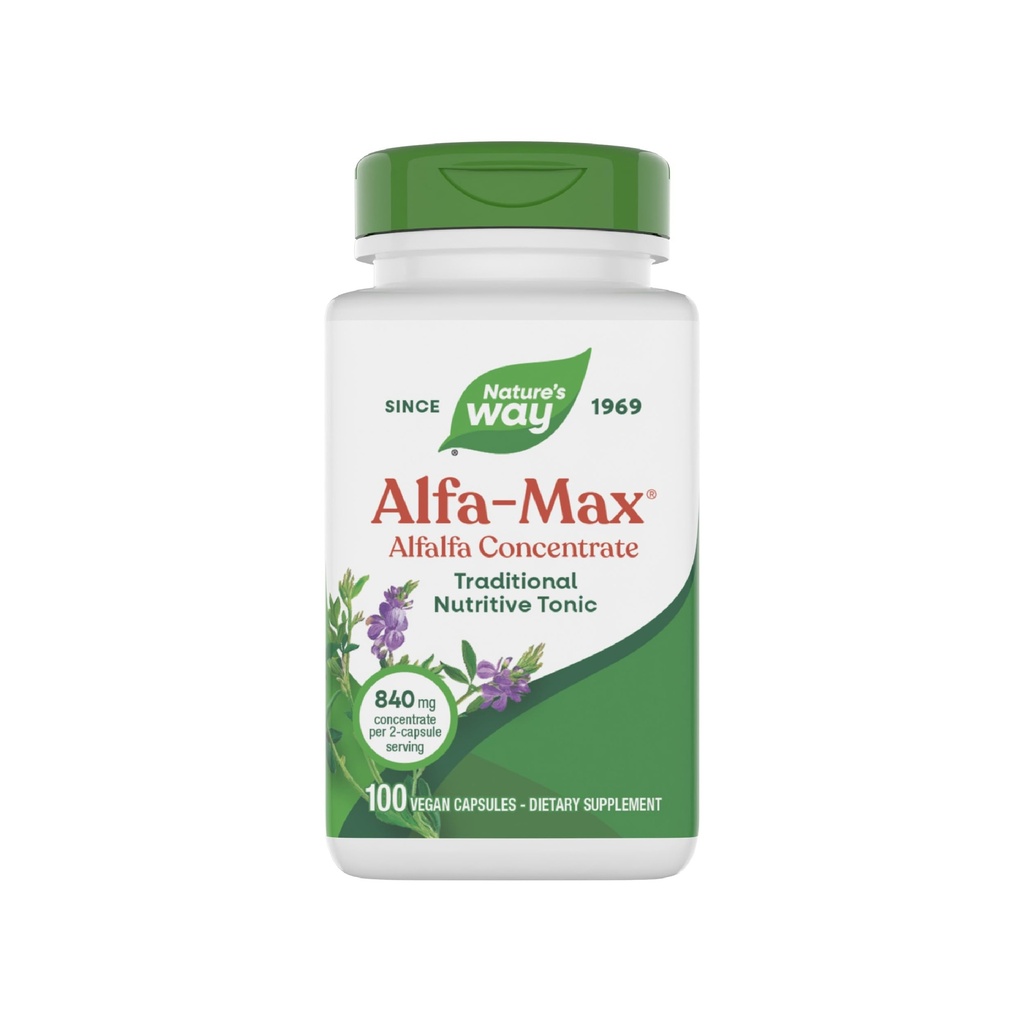 Calea naturii Alfa-Max - Suplimentul Alfalfa - Alfalfa Leaf, Stem & Flower - Gluten Free & Vegan - 100 capsule