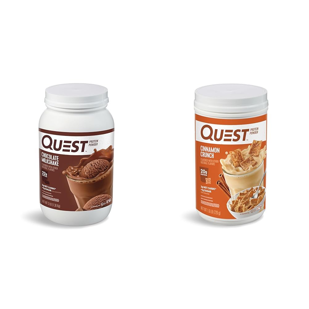 Quest Nutritie Ciocolata Milkshake Pulbere Proteina, 22g Proteina, 1g Zahăr, Carb scăzut, Gluten gratuit, 3 Lire, 43 Serviri & Scorțișoară Crunch Proteine pulbere, 20g Proteina, 2g Net Carb, 1g Zahăr