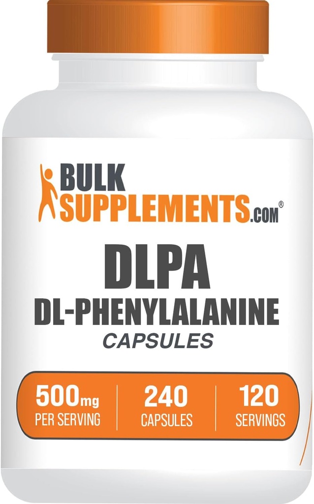 BulkSupplements.com DL-Fenilalanină Capsule - DLPA Capsule, DL-Fenilalanină 500mg - DLPA Suplimente, Gluten Free - 2 capsule per Serving, 240 capsule (Pachet de 1)