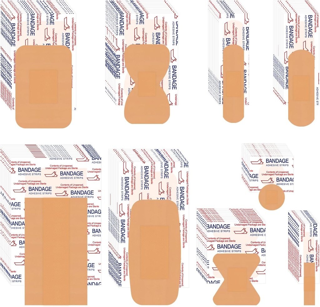 VAIPI 880 Pack Bandaje Variety Pack Bandaje impermeabile Bandaje Diverse Dimensiuni Prime Provizii de prim ajutor Bandaj tesatura adeziv Bulk Butterfly Bandaj respirabil pentru îngrijirea rănilor (9 stiluri)